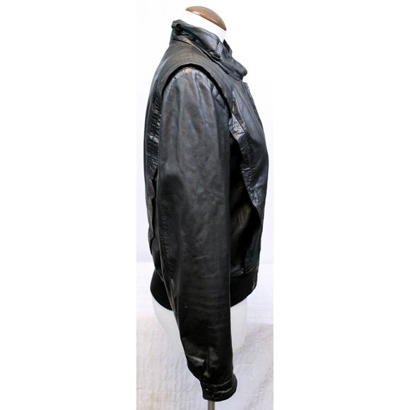 Vtg 80s Bert Paley Designer Collection Woman S Black Leather Jacket High Collar - Picture 4 of 9